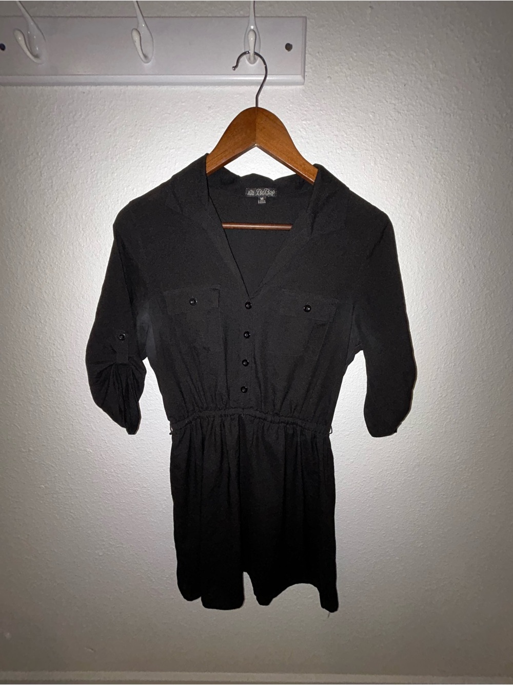 Zara Black Short-Sleeve Button-Front Peplum Tunic